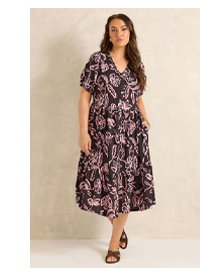 EVANS Curve Chocolate Brown Floral Tiered Dress