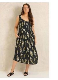 EVANS Curve Black Floral Tie Waist Sundress