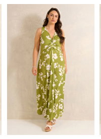 EVANS Curve Chartreuse Floral Print Knot Front Maxi Dress