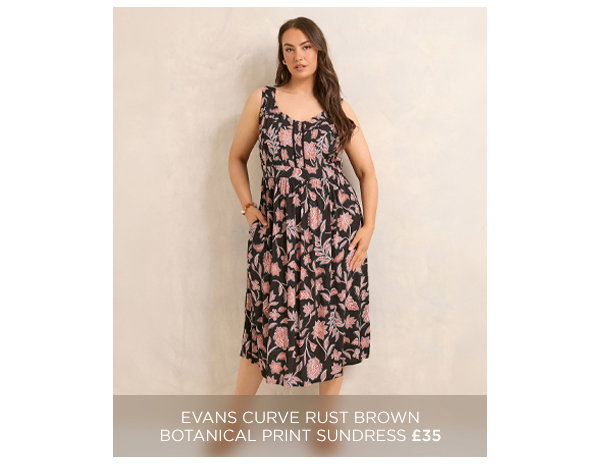 EVANS Curve Rust Brown Botanical Print Sundress