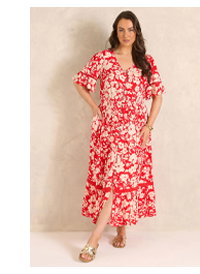 EVANS Curve Red Floral Button Front Maxi Dress