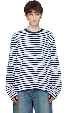 White & Navy Mariniere 'Ami de Coeur' T-shirt - AMI Paris