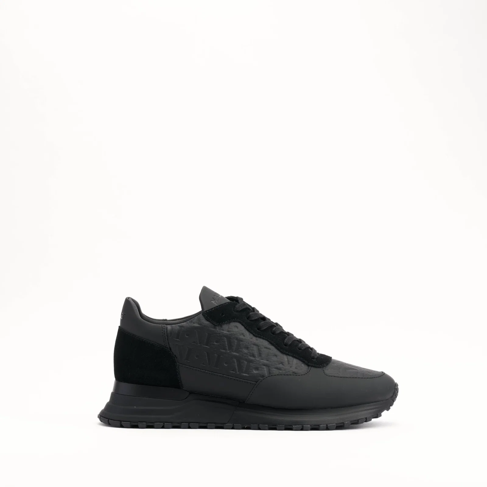 Image of MALLET Popham Men's Black Tumbled Leather Monogram Trainers