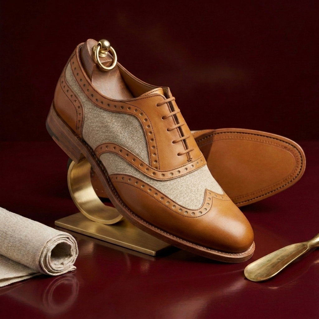 Herring Henley II canvas and leather brogues