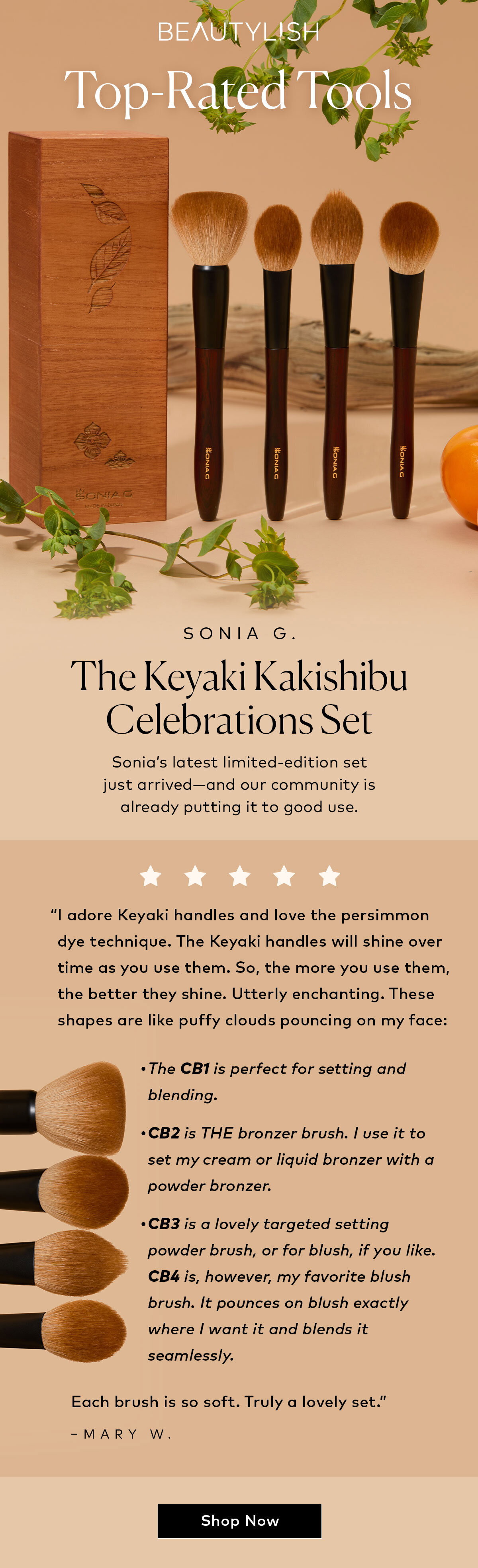 Sonia’s latest limited-edition set just arrived—and our community is already putting it to good use. Shop the Sonia G. Keyaki Kakishibu Celebrations Set on Beautylish.com and discover why people love it so much.