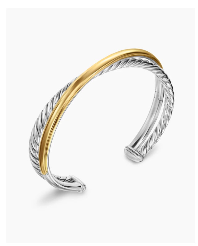 Crossover Two Row Cuff BraceletSterling Silver with 14K Yellow Gold, 10.7mm