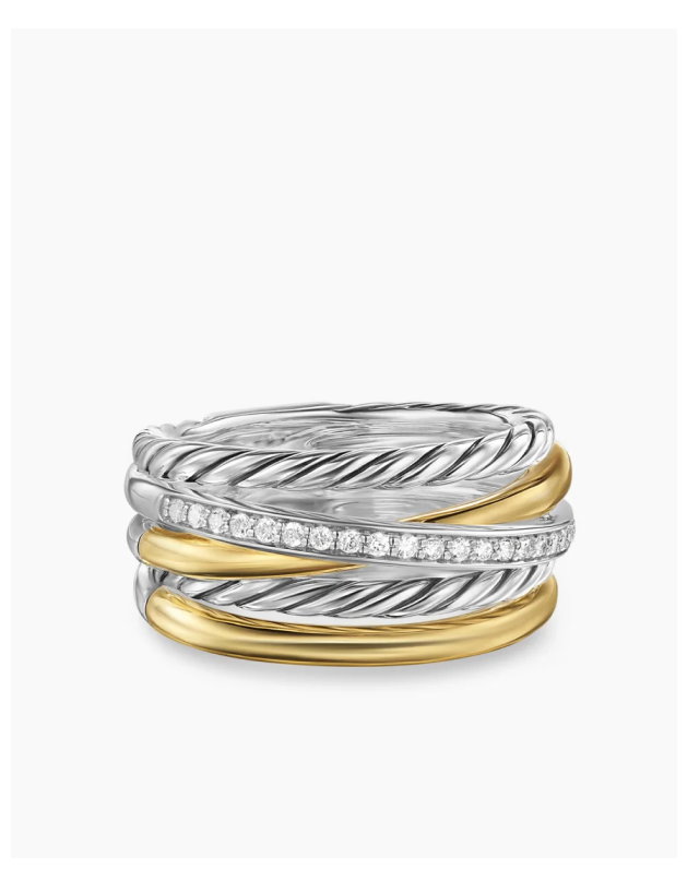 Crossover Five Row RingSterling Silver with 18K Yellow Gold and Diamonds, 11mm