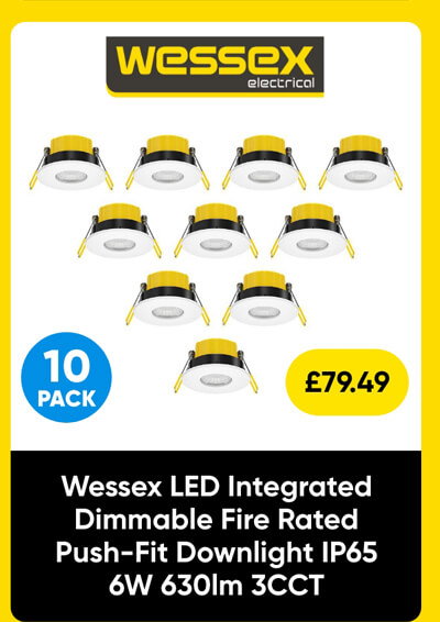 Wessex LED Integrated Dimmable Fire Rated Push-Fit Downlight IP65 6W 630lm 3CCT