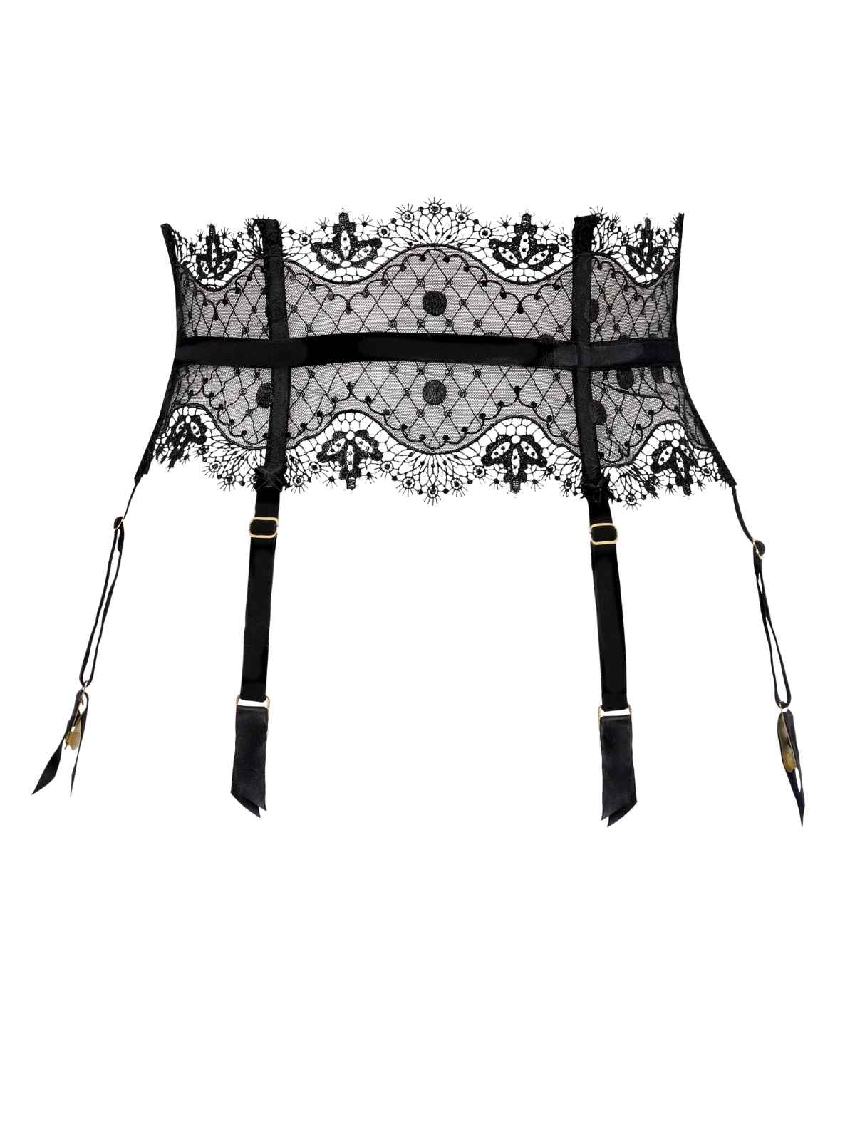 Vedette Lace Garter Belt - Black / Large