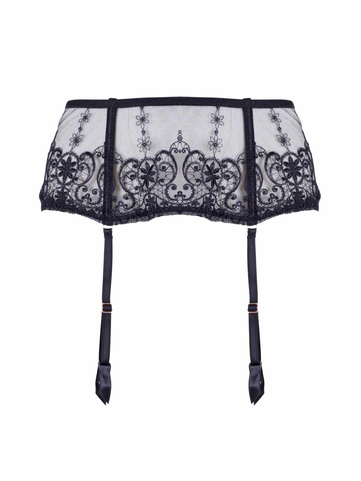 Juliette Floral Lace Panel Garter Belt - Small / Classic Black