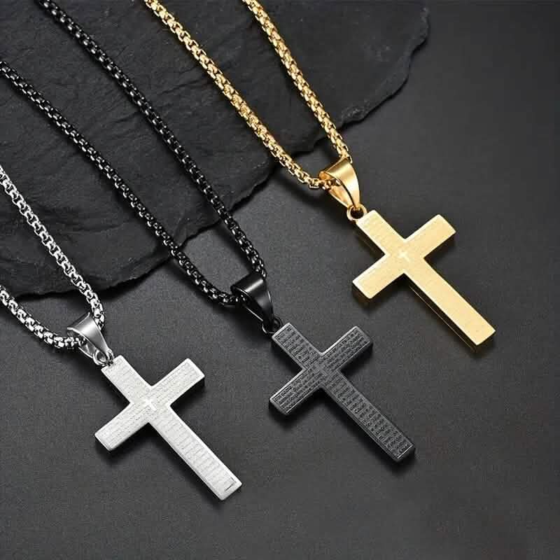 Image of Titanium Steel Cross Prayer Pendant Necklace