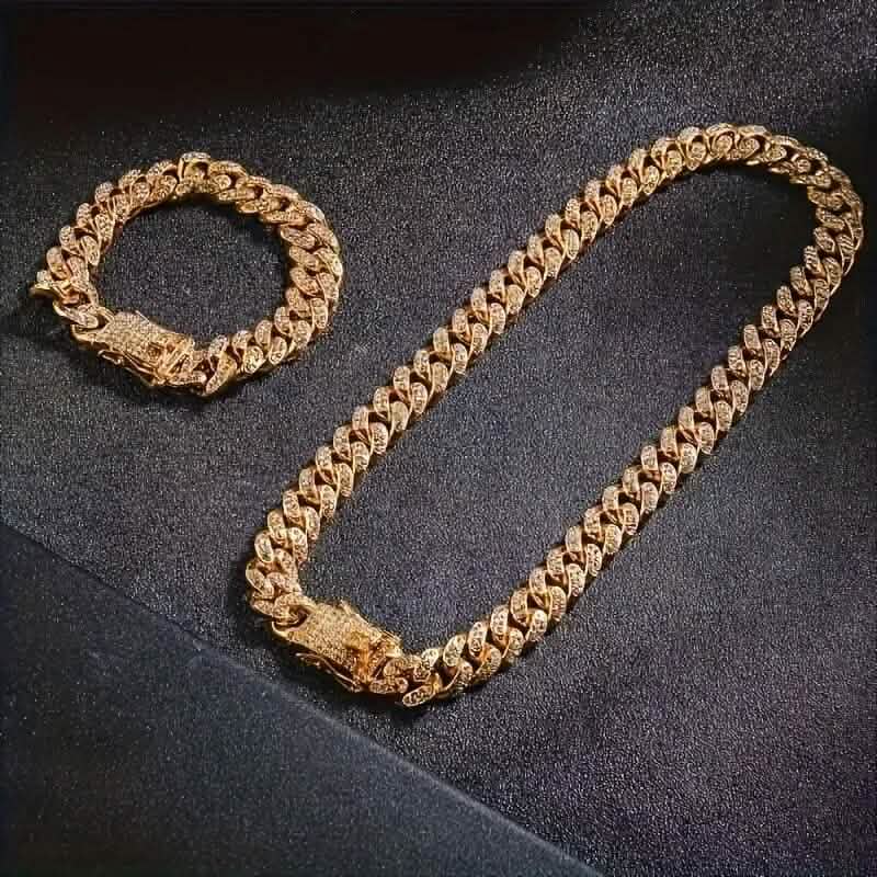 Image of 2-Piece Set: Unisex Hip Hop Cuban Chain Necklace and 8