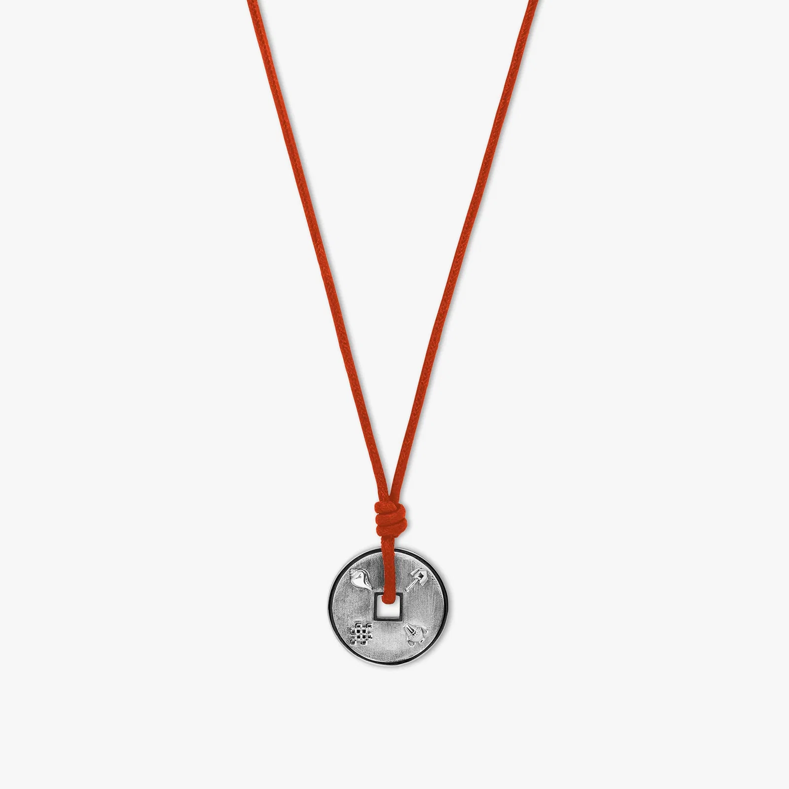 Image of Lhasa Auspicious Coin Cord Necklace In Red