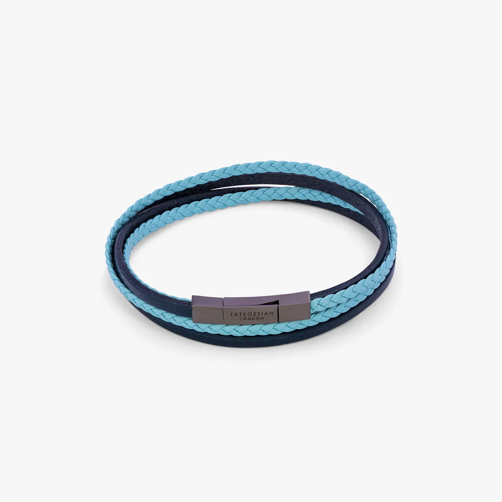 Image of Mini Click Fettucine Leather Bracelet In Blue   