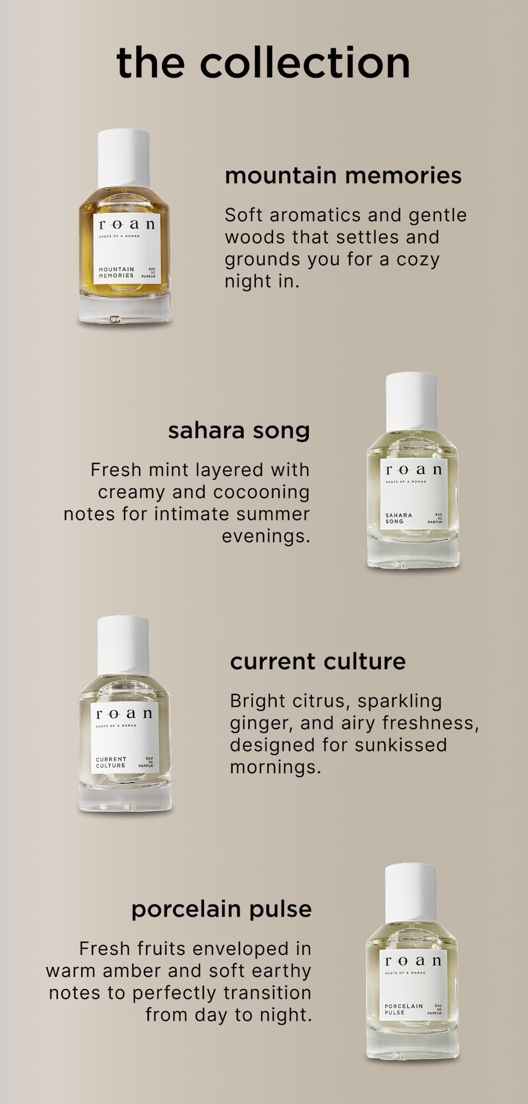 The collection - Mountain Memories, Sahara Song, Current Culture, Porcelain Pulse