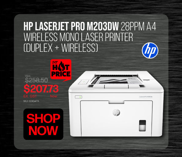 Shop Now HP LaserJet Pro M203dw A4 Mono Printer - Was $258.50, Now $207.73 Ex GST