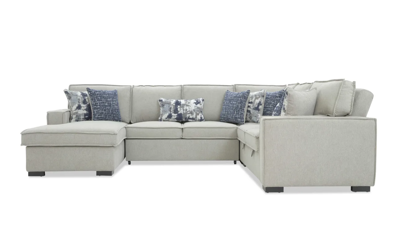 Playmax Gray 98'' 4 Piece Left Arm Facing Chaise Sectional with Pop-Up Sleeper & USB & USB-C Ports
