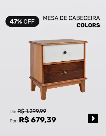 Mesa de Cabeceira Colors 2 Gavetas Castanho e Branca