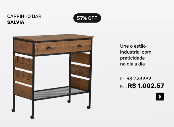Carrinho Bar Salvia Amêndoa Rustico e Preto