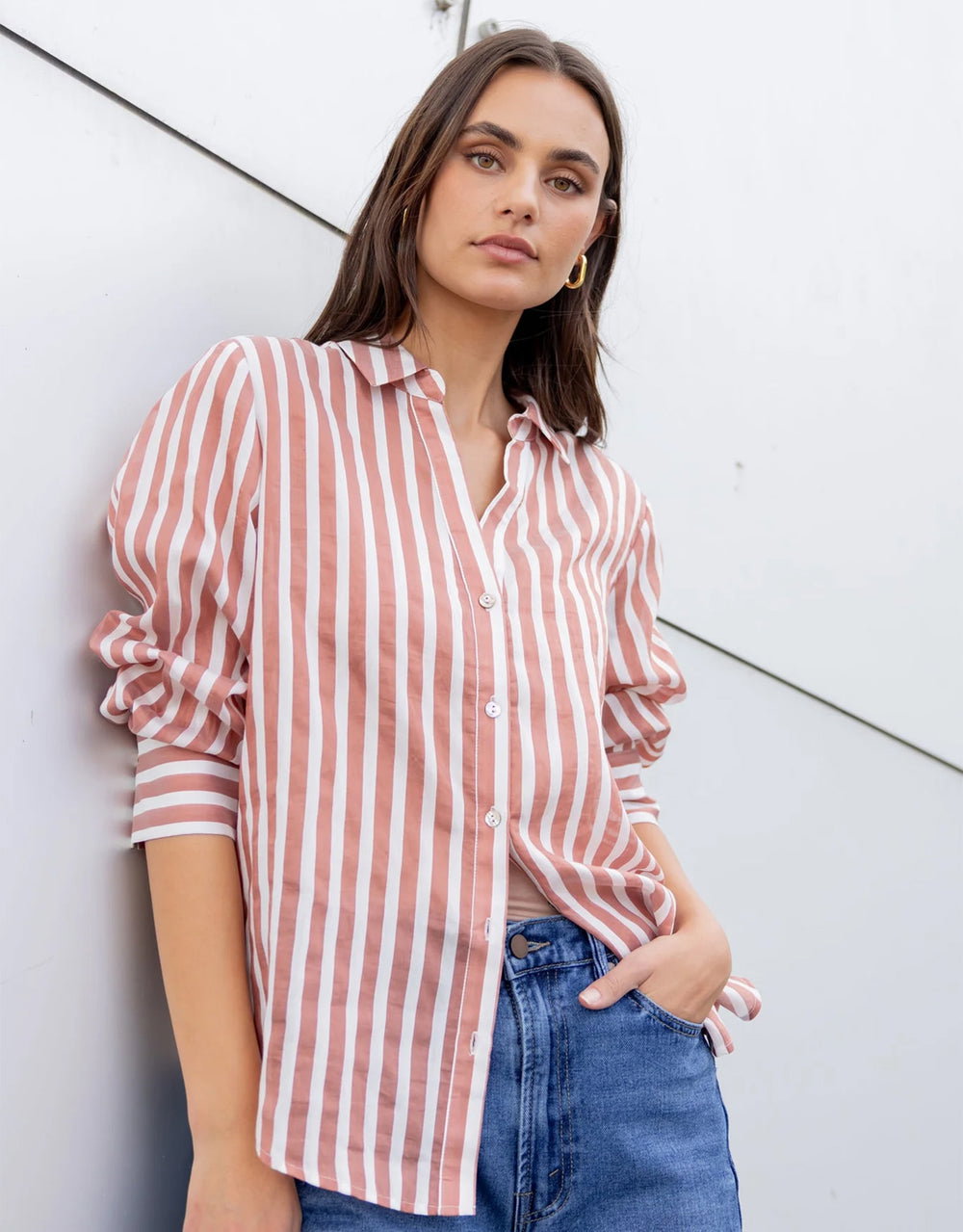 Narrative Semi Sheer Long Sleeve Shirt - Ochre Stripe