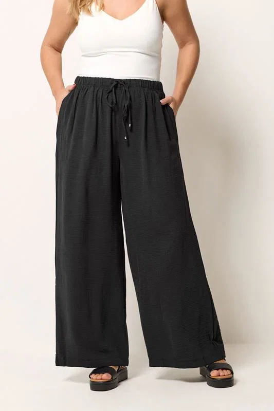 Image of YOURS Curve Black Twill Wide Leg Trousers