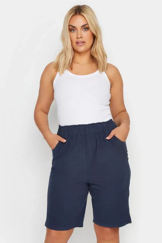 Image of YOURS Curve Navy Blue Cool Cotton Shorts