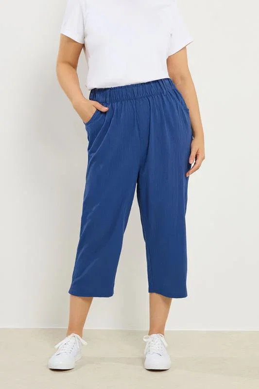 Image of YOURS Curve Cobalt Blue Cool Cotton Cropped Trousers