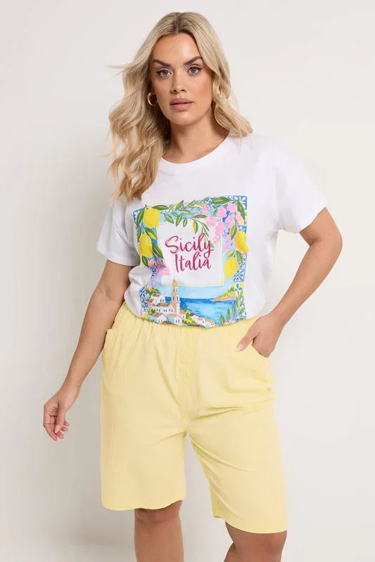 Image of YOURS Curve Yellow Cool Cotton Shorts