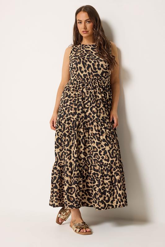 Image of YOURS Curve Brown Leopard Tiered Maxi Dress