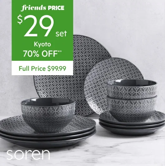 Soren Sutton, Kyoto, Hudson, Margot, Marlow or Merridale 12pc Dinner Set
