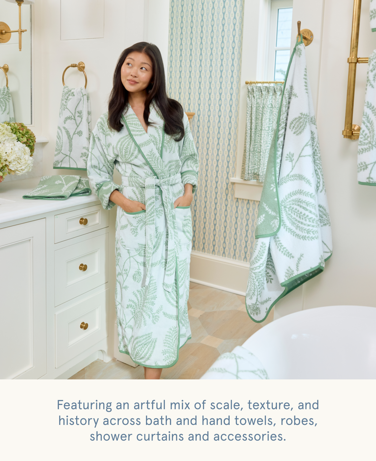 girl in green patterned robe