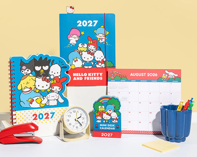 Orange Circle Studio Stationery items featurign Hello Kitty on a white tabletop