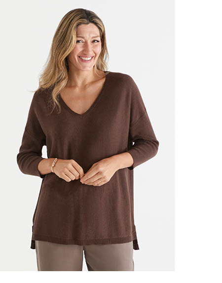 Straight Hem V-Neck Jumper