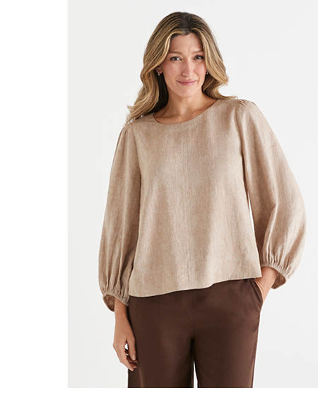 Linen Blend Scoop Neck Top
