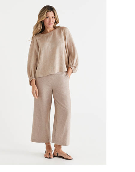 Linen Blend Flat Front Culotte