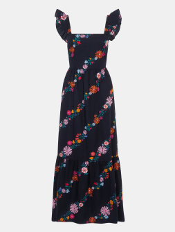Floral Print Frill Maxi Dress Black
