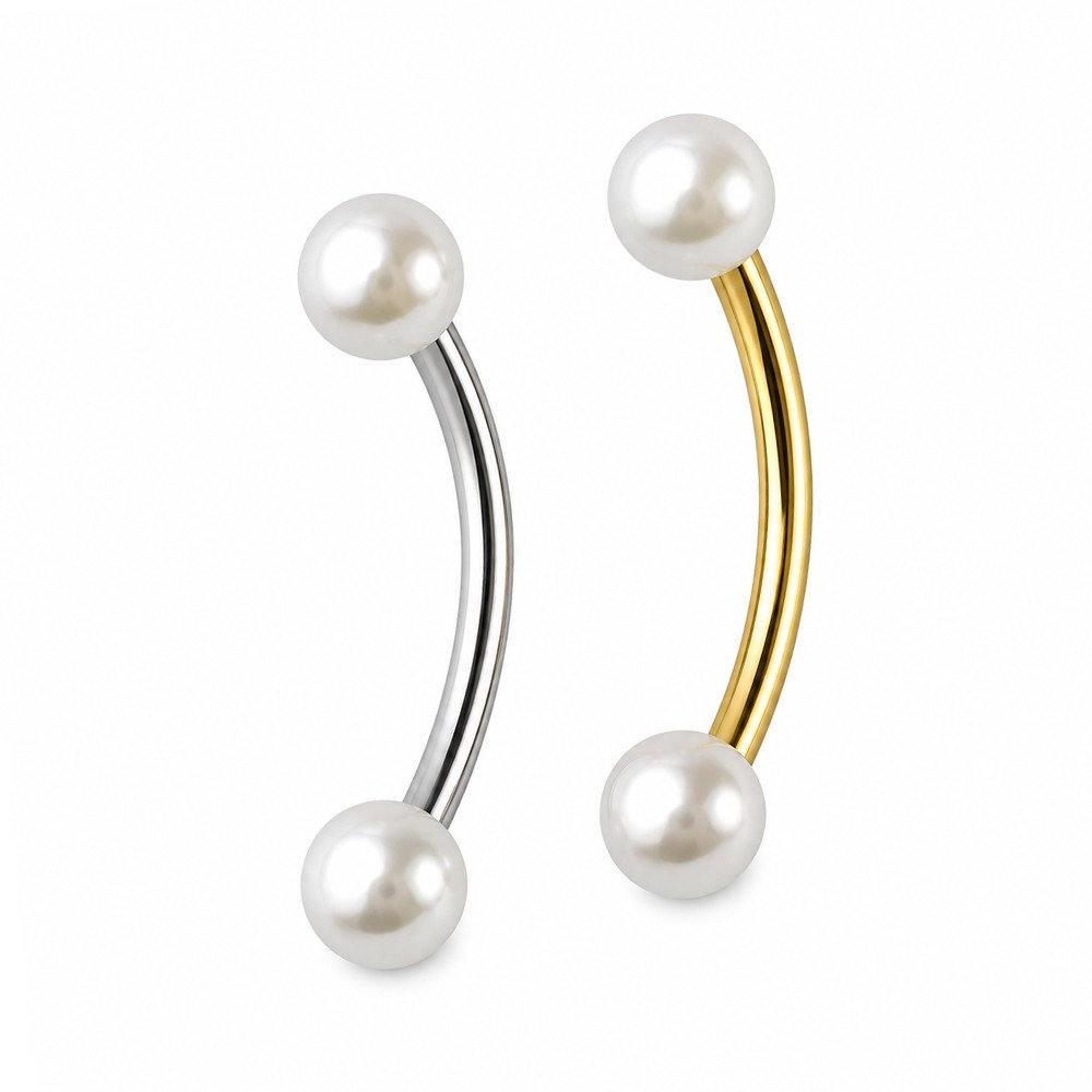  Pearl Ball Curved Barbells Piercings 16G 8mm | Luxe Modz 