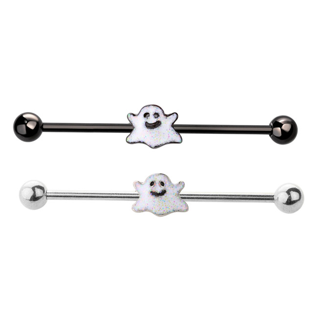  Spooky Smiley Ghost Industrial Barbell Piercings 14G | Luxe Modz 