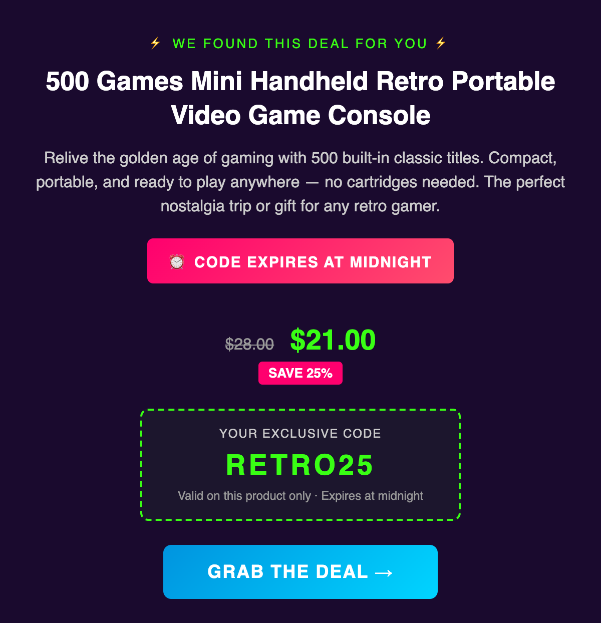 We found this deal for you — expires at midnight