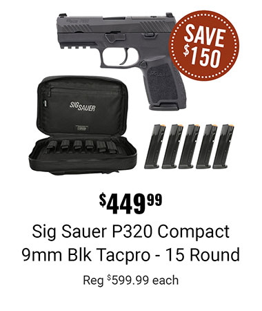 $449.99 Sig Sauer P320 Compact 9mm Blk Tacpro - 15 Round