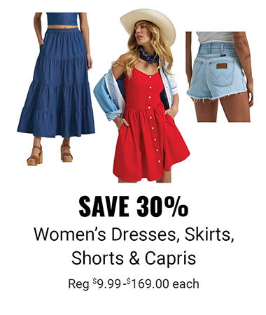 Save 30% Women's Dresses, Skirts, Shorts and Capris