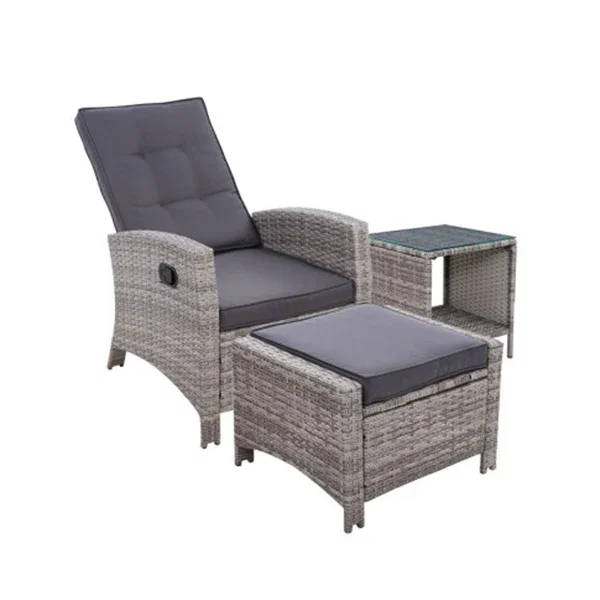 Outdoor Setting Recliner Chair Table Set Wicker Lounge Patio Furniture
