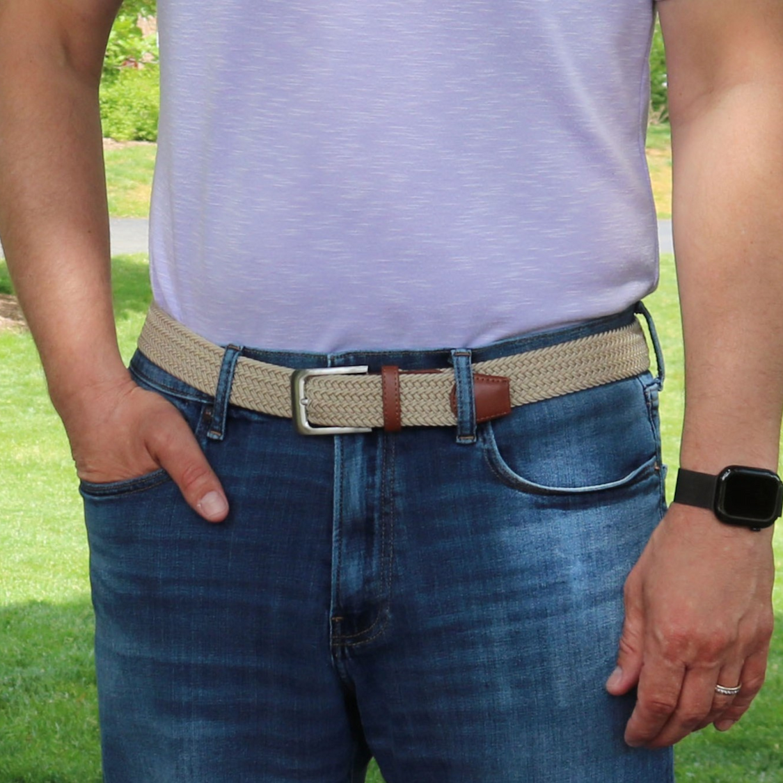 Man wearing braided casual belt