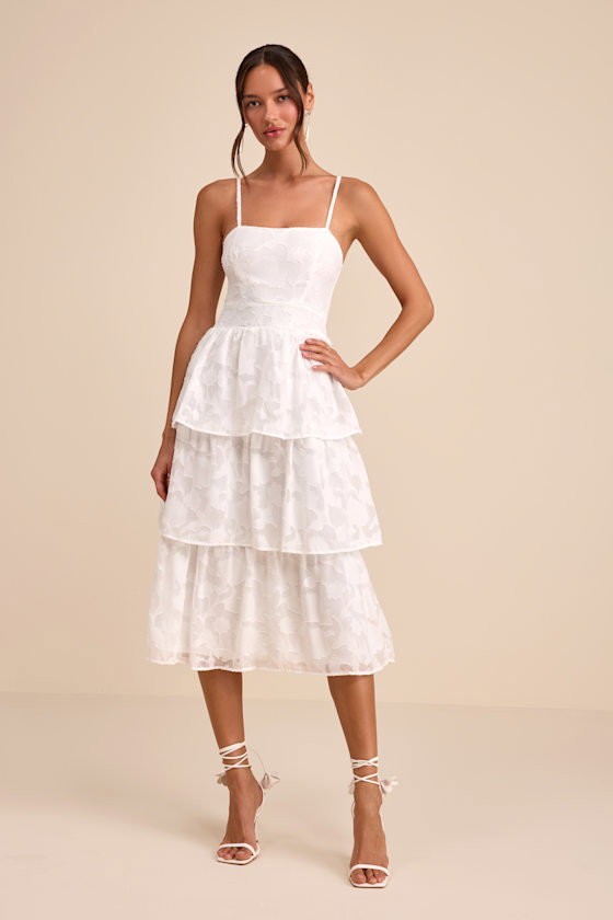 Image of Grace And Beauty White Burnout Floral Print Tiered Dress