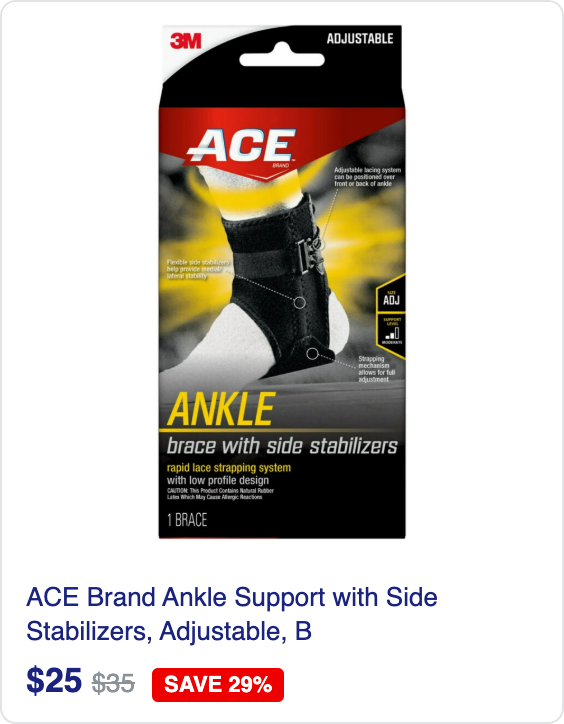 ACE Brand Ankle Support with Side Stabilizers, Adjustable, Black, 1 Brace