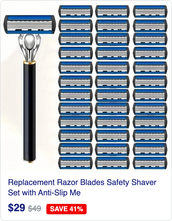 Replacement Razor Blades Safety Shaver Set with Anti-Slip Metal Handle with 1 Razor + 36 Blades