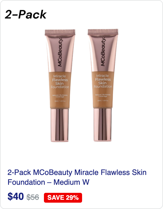 2-Pack MCoBeauty Miracle Flawless Skin Foundation – Medium Warm, 30ml