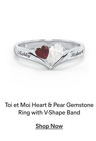 Toi et Moi Heart & Pear Gemstone Ring with V-Shape Band