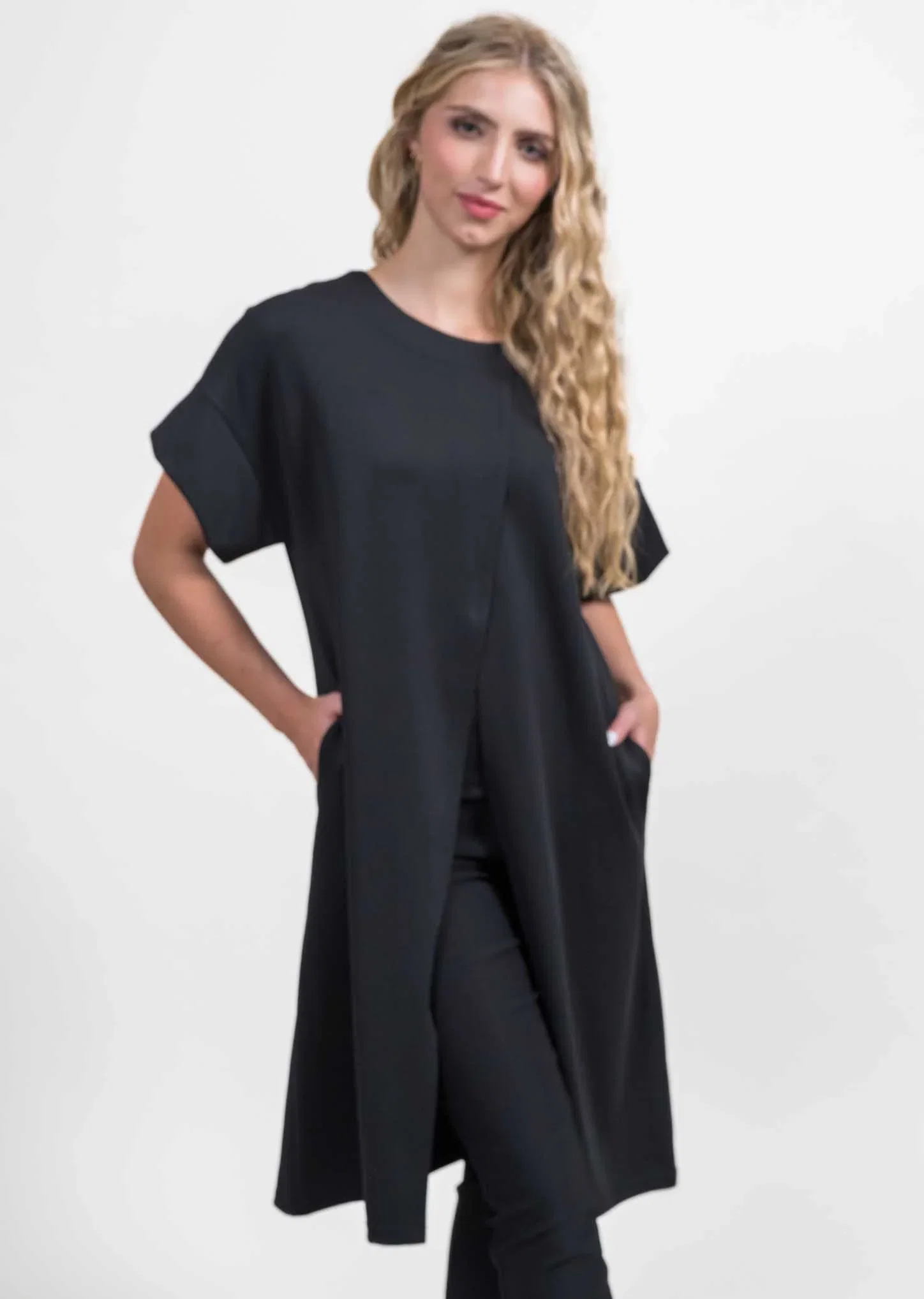 Split Front Structured Topper Sweater