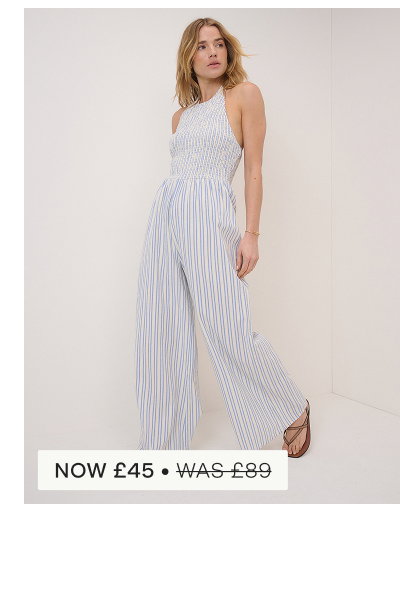 Blue Pinstripe Halterneck Tizzy Jumpsuit